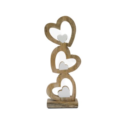 Wooden Standing Hearts on Base, 30cm
