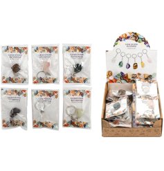 6 assorted key rings each with spiritual gemstones attached. Each gemstone has different properties related 