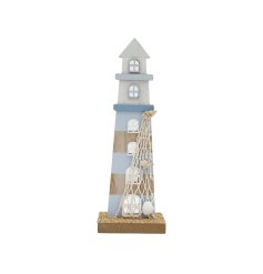 Bring the seaside to the home with this nautical lighthouse in blue. 