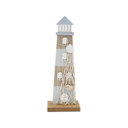 Wooden Striped Lighthouse Ornament, 20cm 2 Asrtd