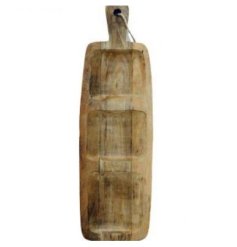 A rustic serving board made from wood, 