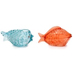 2 assorted trinket pots in a quirky fish design. 