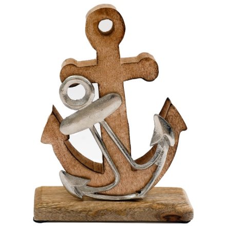 21cm Anchor On Wooden Base