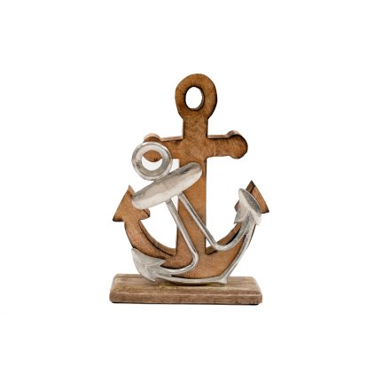 Metal & Wood Anchor On Stand, 26cm