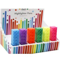 A fun and colourful brick highlighter pen in 5 assorted designs. 