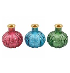 An assortment of 3 colourful glass candle holders will make a beautiful addition to any home.