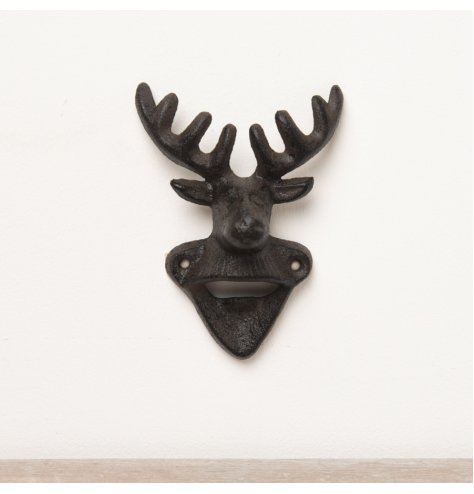 A lovely cast iron bottle opener that can be attached to a wall or used as a hand held opener. 