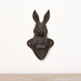A stylish bottle opener made from cast iron in a rabbit design. 