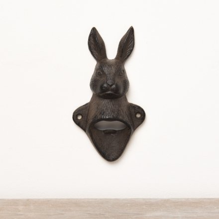 A rustic bottle opener in a rabbit design.