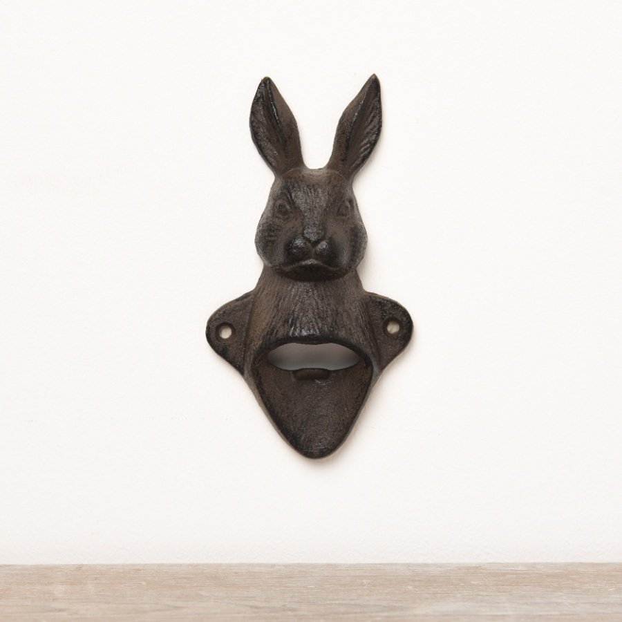 A stylish bottle opener made from cast iron in a rabbit design. 