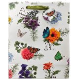 A large gift bag detailing an array of flowers and colourful butterflies.