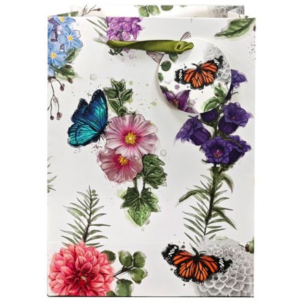 Flowers & Butterfly Gift Bag, 23cm