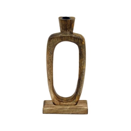 Wooden Abstract Candle Holder, 32cm