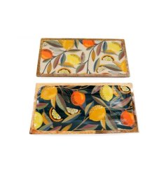 A gorgeous enamel topped tray with citrus patterns. 