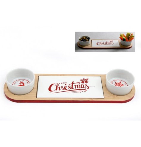 A traditional style Christmas serving tray with two serving pots. 