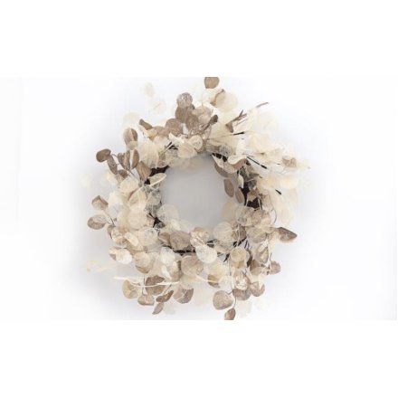 Cream & Brown Eucalyptus Wreath, 55cm