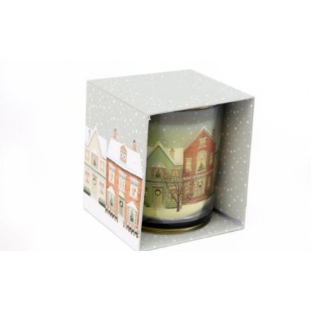 Village Scene Candle in Box, 10cm