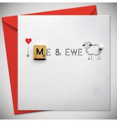 A fun and romantic style greetings card featuring a scrabble tile interpreted into the wording