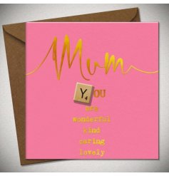 A gorgeous pink and gold greetings card for a special mum. 