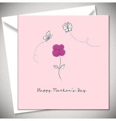 A sweet Mothers day card adorned with mini butterfly drawings and finished with a real pressed dried flower.