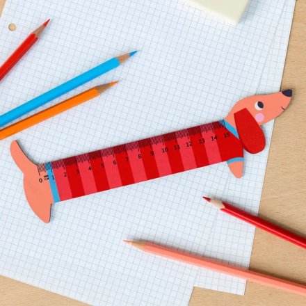 Elevate a child's pencil case with his funky wooden ruler in a sausage dog design. 