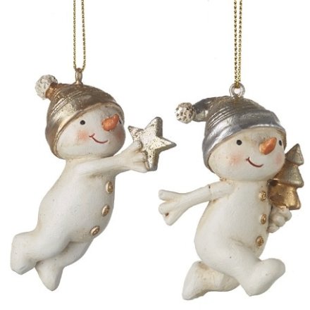 2A Gold & Silver Snowmen On Hanger, 8cm