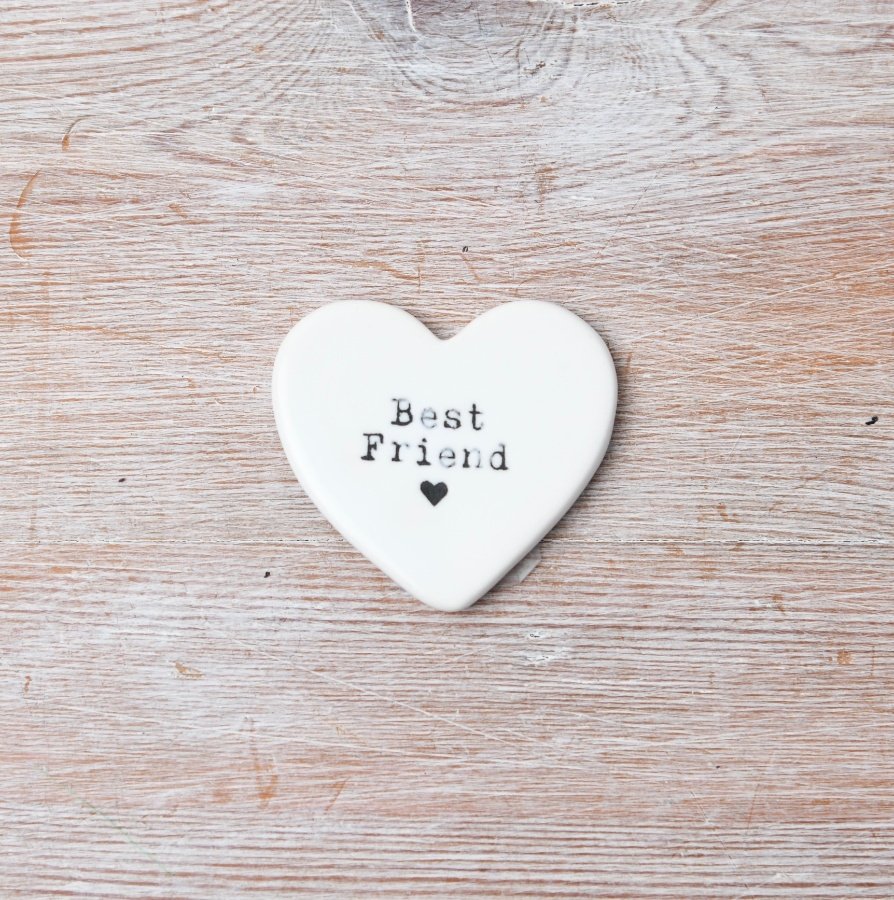 A charming mini heart shaped token with Best friend wording and a dainty heart print. 