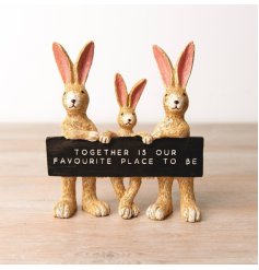 A unique bunny ornament with a sentiment plaque. A stylish interior decoration and gift item. 