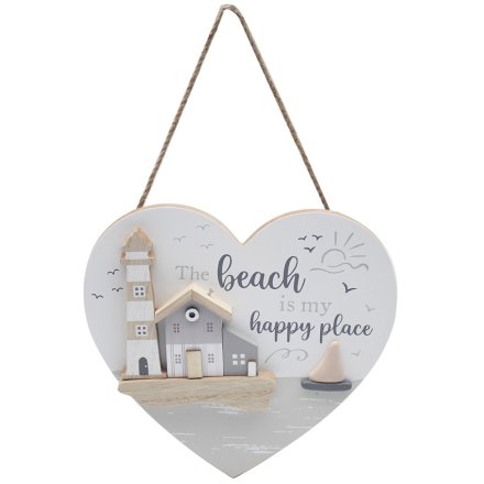 The Beach Heart Plaque on Hanger, 20cm