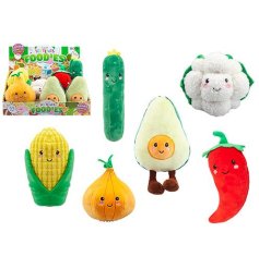 An assortment of 6 super soft toys from the Softlings range, featuring vegetable and salad designs. 
