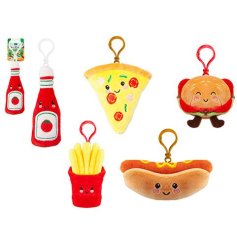 An assortment of 5 mini soft clip key rings from the Softlings range in fast food designs. 