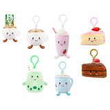 An assortment of 6 key ring clips each with a cafe foodie soft toy attached. 