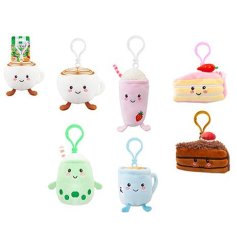 An assortment of 6 key ring clips each with a cafe foodie soft toy attached. 