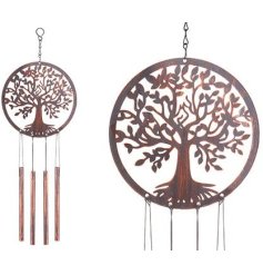 A chic vintage wind chime featuring the Tree of Life symbol.