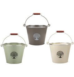 A bucket style plant pot in 3 assorted designs, 