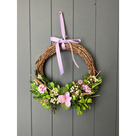 Boxwood & Flower Wreath 26cm