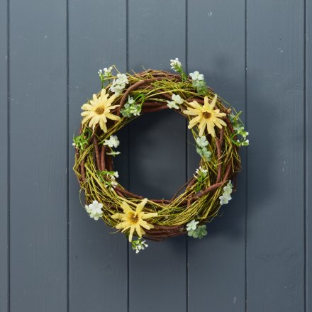 Spring Wreath W/ Daisies, 24cm