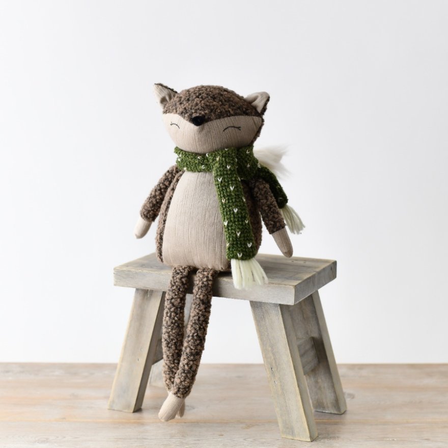 Fabric Sitting Fox w/ Green Scarf, 42cm