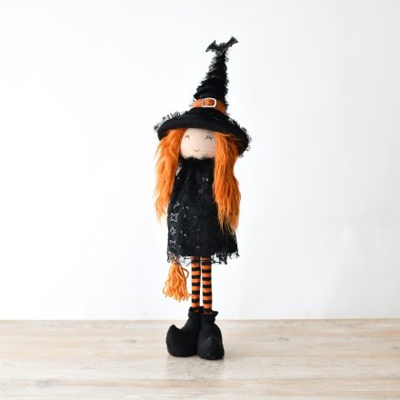 61cm Fabric Standing Witch Figurine with Broomstick