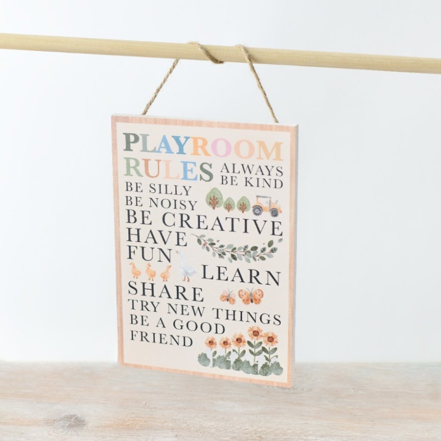 Wooden Playroom Rules Plaque Sign 21cm