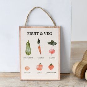 Add some colour to the kitchen with this rustic fruit and vegetable sign. 