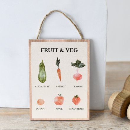 Wooden Fruit & Veg Plaque Hanger Sign 15cm