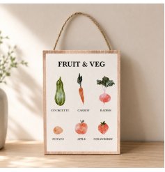This colourful plaque is filled with different types of fruit and vegetables