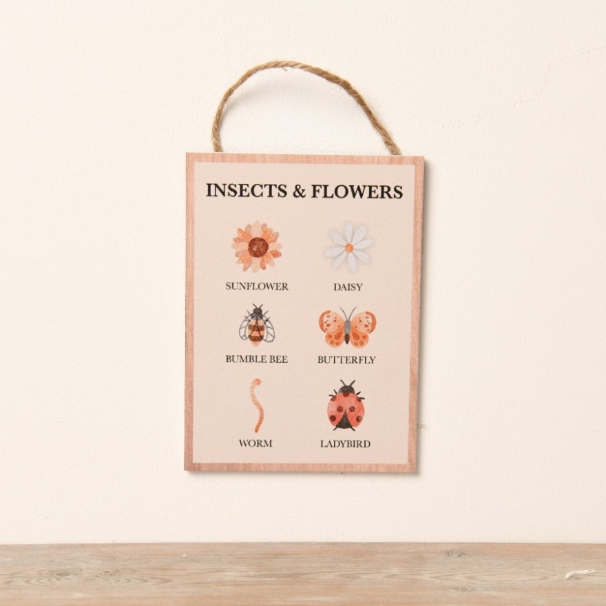 Insects and Flowers Wooden Sign 15cm