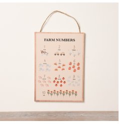 An adorable farm themed wooden framed print with numbers and animals.