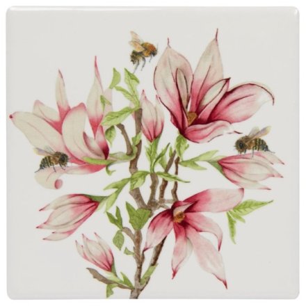 Bee-Tanical Ceramic Coaster Magnolia