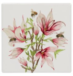 Bee-tanical Magnolia Ceramic Coaster - Perfect for Protecting Tables!