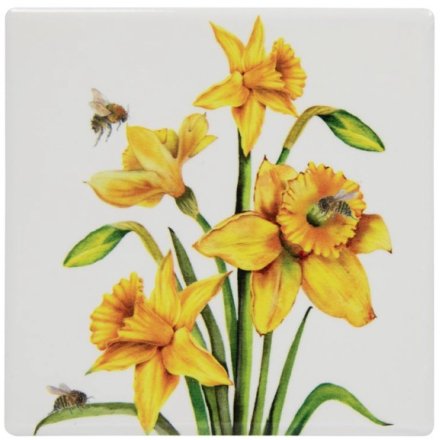 Bee-Tanical Ceramic Coaster Daffodils