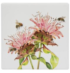 Introducing our Bee-tanical ceramic coaster illustrated with a beautiful bergamot.