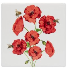 Bring the beauty of nature into your home with the Bee-tanical range ceramic Coaster Poppy.